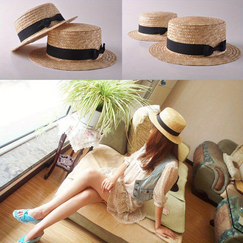 chic mother daughter matching straw hats black ribbon accent 