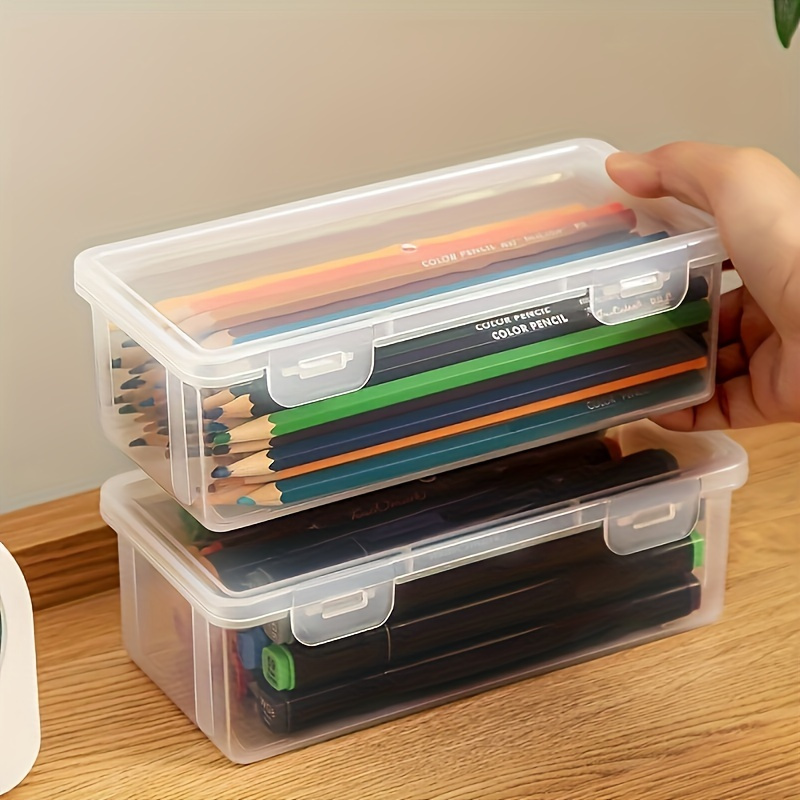 TEMU 2- Hinged-lid Large Clear Pp Plastic Storage For Pens, Pencils, Markers - And Supply Organizers