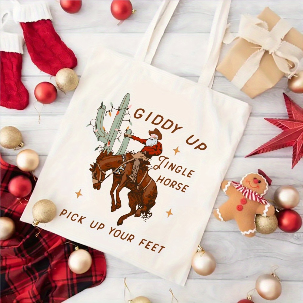 

Large Capacity Cowboy Christmas Canvas Tote Bag - , Stylish Handbag For Shopping, Travel & Outdoor Activities