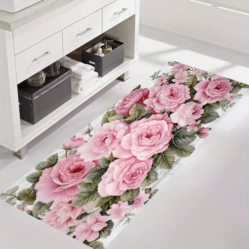 

Valentine's Day & Mother's Day Gift - Floral Print Rug Pad, 1cm Thick Polyester Non-slip Lightweight Mat, Machine Washable, Rectangle Shape, Flower Pattern, Perfect For Home Decor - 1pc