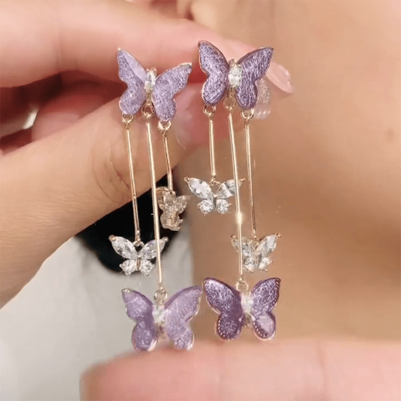 

2pcs 2 Fine Butterfly Long Tassel Personalised Gorgeous Fashion Copper Earrings Dangling Women Daily Party Gift Banquet