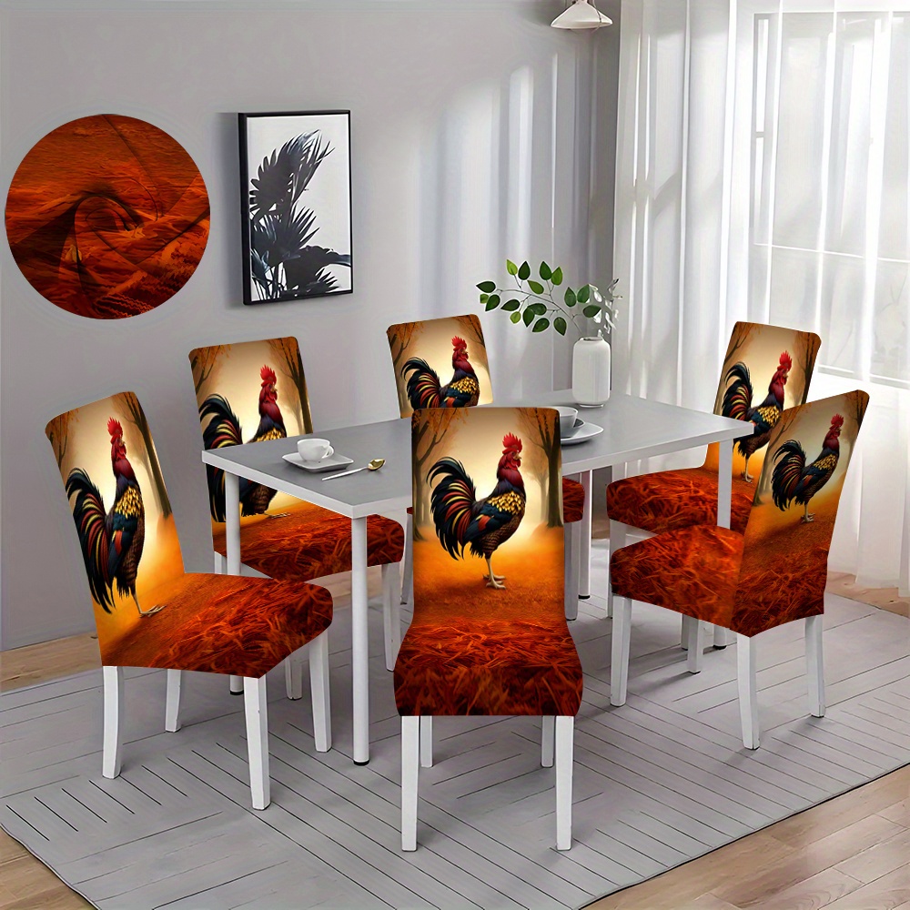 

Rooster Print Chair Covers - 2/4/6 Pieces - Kitchen Dining Chairs - Protective Slipcovers - - Machine Washable - Suitable For Home, Office, And Restaurant Decor