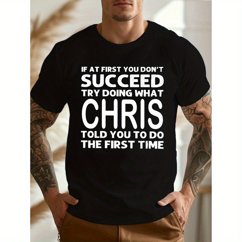 

Succeed & Chris Print Men's Plus Size Short Sleeve Crew Neck T-shirt, Casual Breathable Lightweight Summer Tee