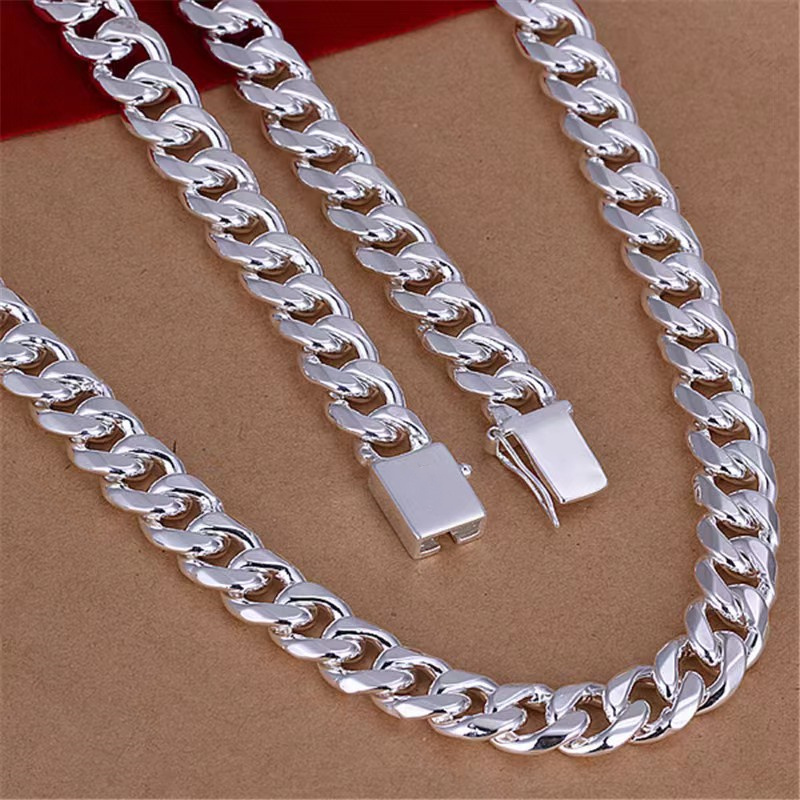 

New Fashion 10mm 925 Sterling Silver Buckle Cuban Style Chain Necklace - Perfect Gift For Men, Father's Day Gift