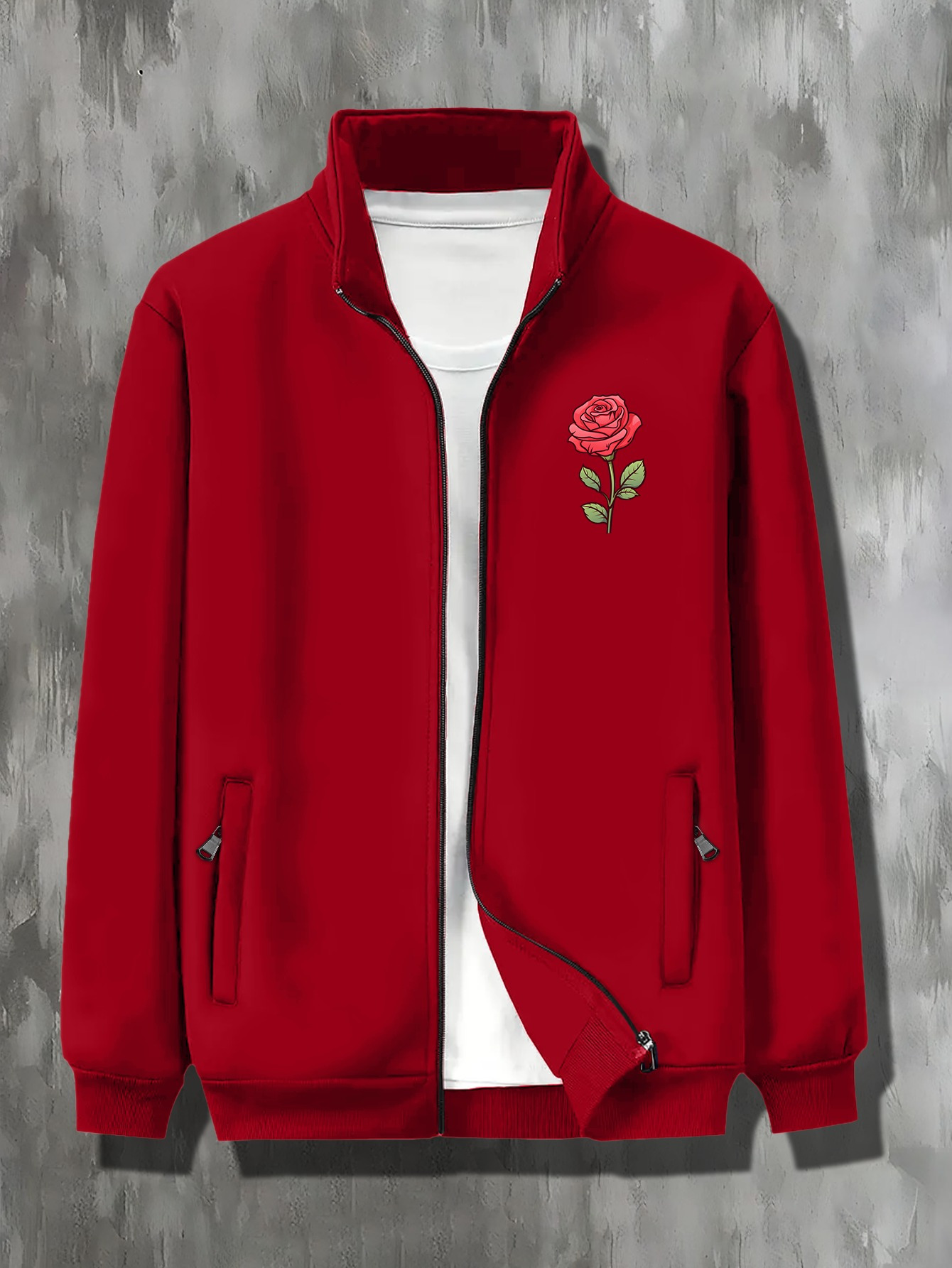 a rose print mens stand collar varsity jackets Temu