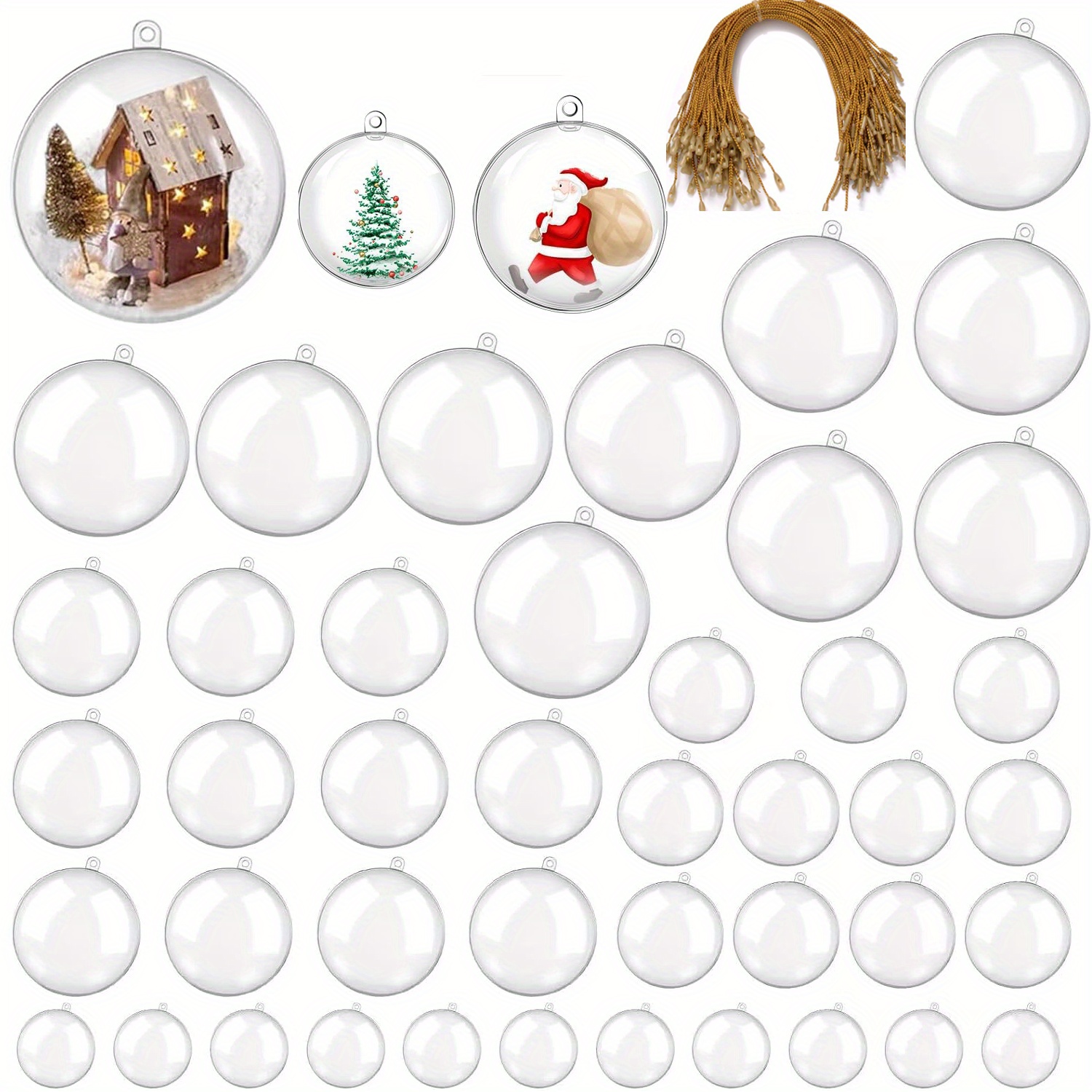 

40pcs Boho Chic Clear Plastic Ornaments - Fillable Balls For Christmas Tree, Weddings & Parties - Assorted Sizes