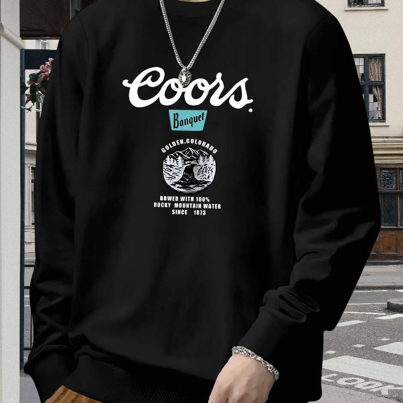 

Coors Banquet Print, Men's Trendy And Casual Pullover Long Sleeve T-shirt, Men's Crew Neck Sweatshirt, Men's Tops For Outdoor Activities