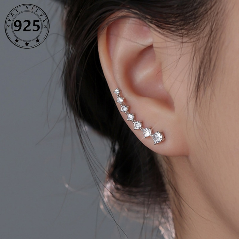 TEMU S925exquisite Unique Design Stud Earrings 925 Sterling Silver Hypoallergenic Jewelry Zircon Inlaid Elegant Leisure Style For Women Daily3.2g/