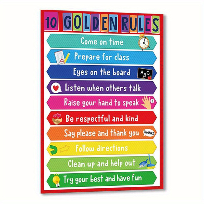 TEMU Print Painting, Classroom Rules Posters 17 X 11 Inch Motivational Bulletin Board Decoration With Glue Points For Elementary Middle School High