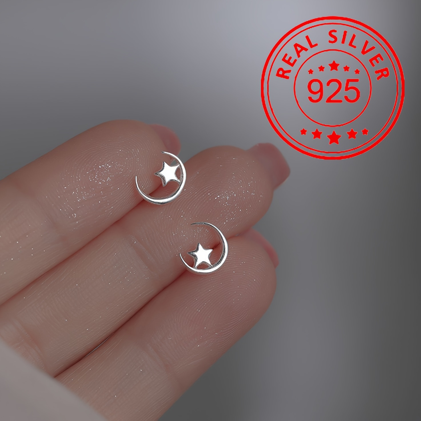 

Moon Design Stud Earrings 925 Sterling Silver Hypoallergenic Jewelry Elegant Classic Style For Daily Wear For Eid, Ramadan