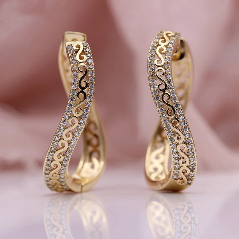 TEMU Luxurious Copper Golden-plated Zirconia Inlaid Women's Circular Earrings