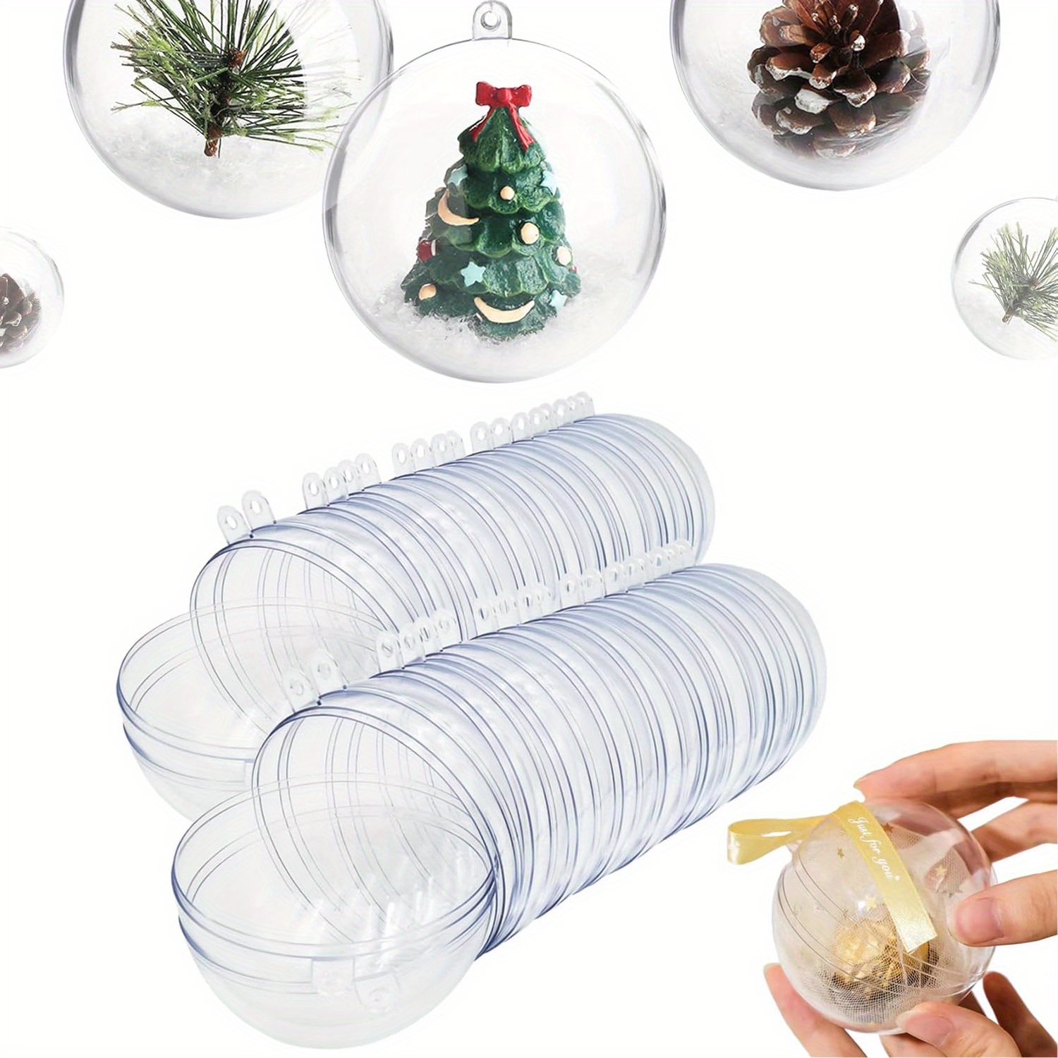 

20-pack Clear Plastic Fillable Christmas Ornaments, Transparent Craft Balls For Home & Party Decor, & Non-toxic, Easy To Hang With Ribbon, Holiday Decoration