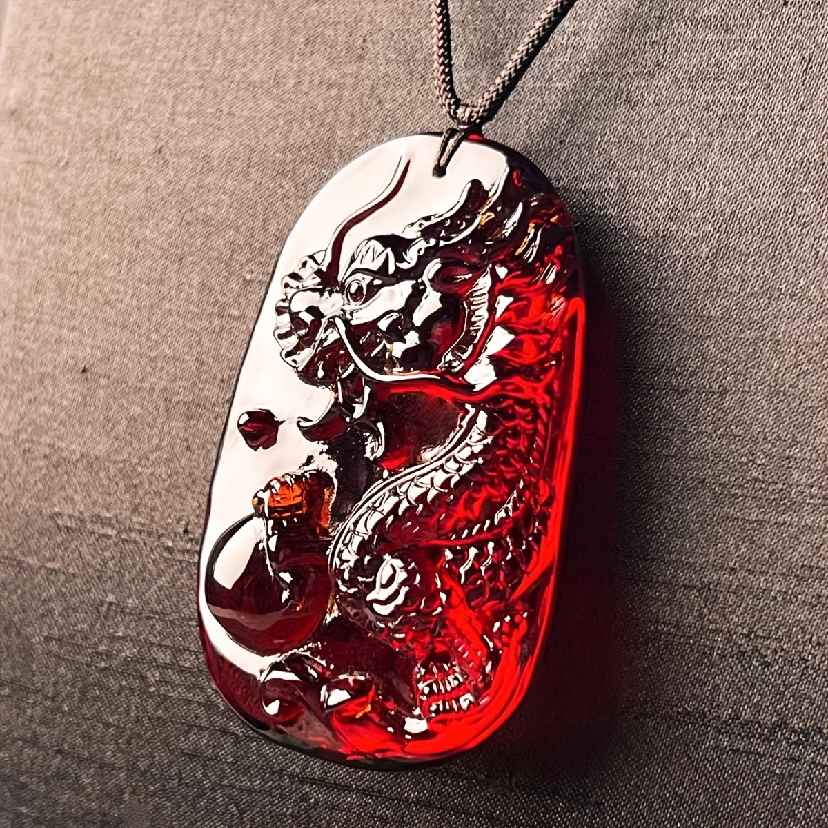 TEMU 1pc Stylish Men's Dragon Amber Pendant Necklace - Bohemian Style, , Good Luck & Wealth