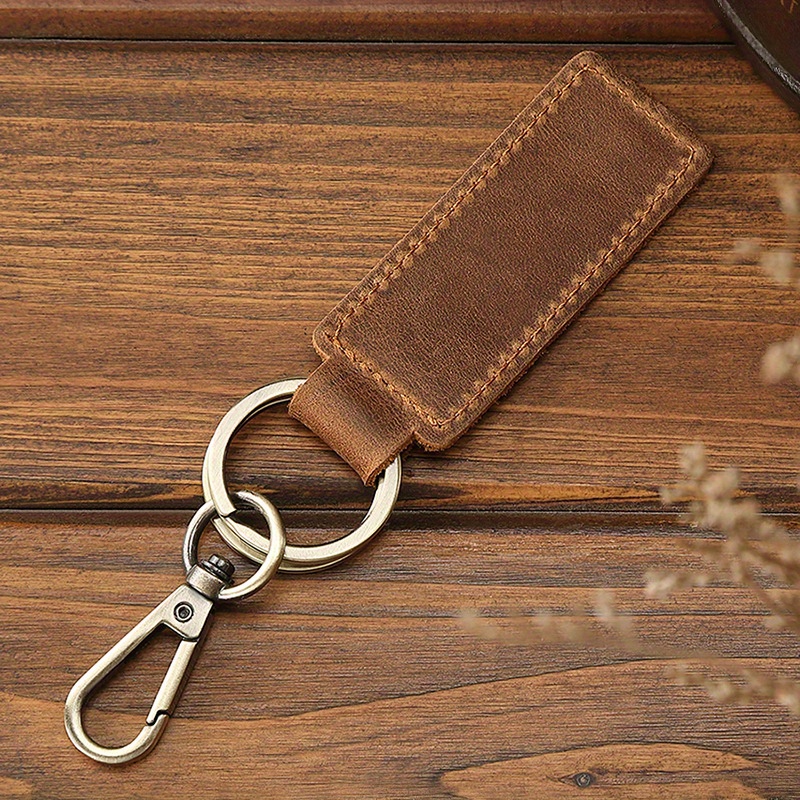 1pc Simple Handmade Genuine Leather Keychain Retro Genuine Layer Genuine Leather Car Key Pendant