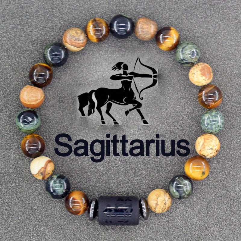 Image of 1pc Unique Boho Stone Zodiac Sign Bracelet For Men And Women - Adjustable , Virgo, Leo, Libra Birthstone Jewelry - Perfect Friendship Gift, Fathers Day Present
