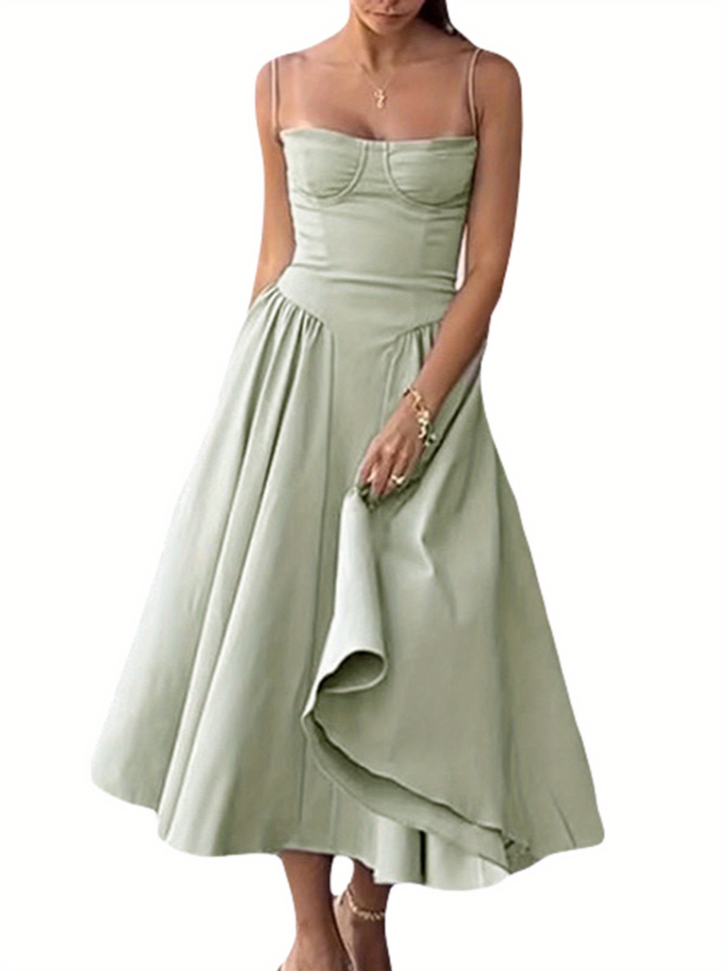 green sequin dress shoes Ruched V-Neck Cami Dress – Charming Charlie main image 0