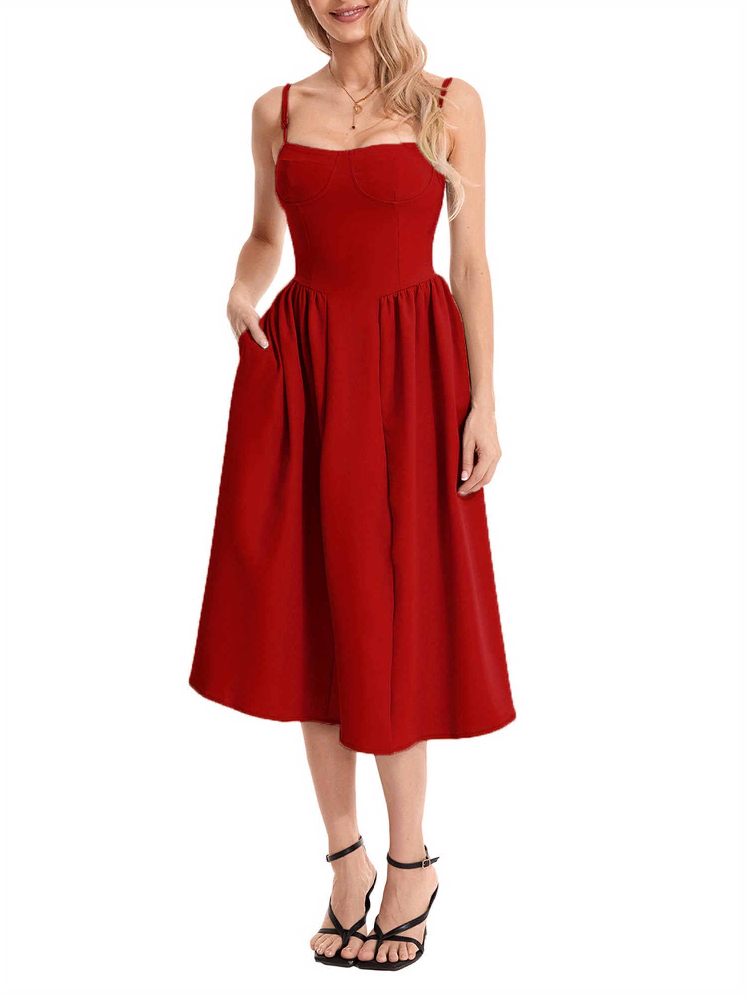 women summer casual a line dress solid color sleeveless - Temu
