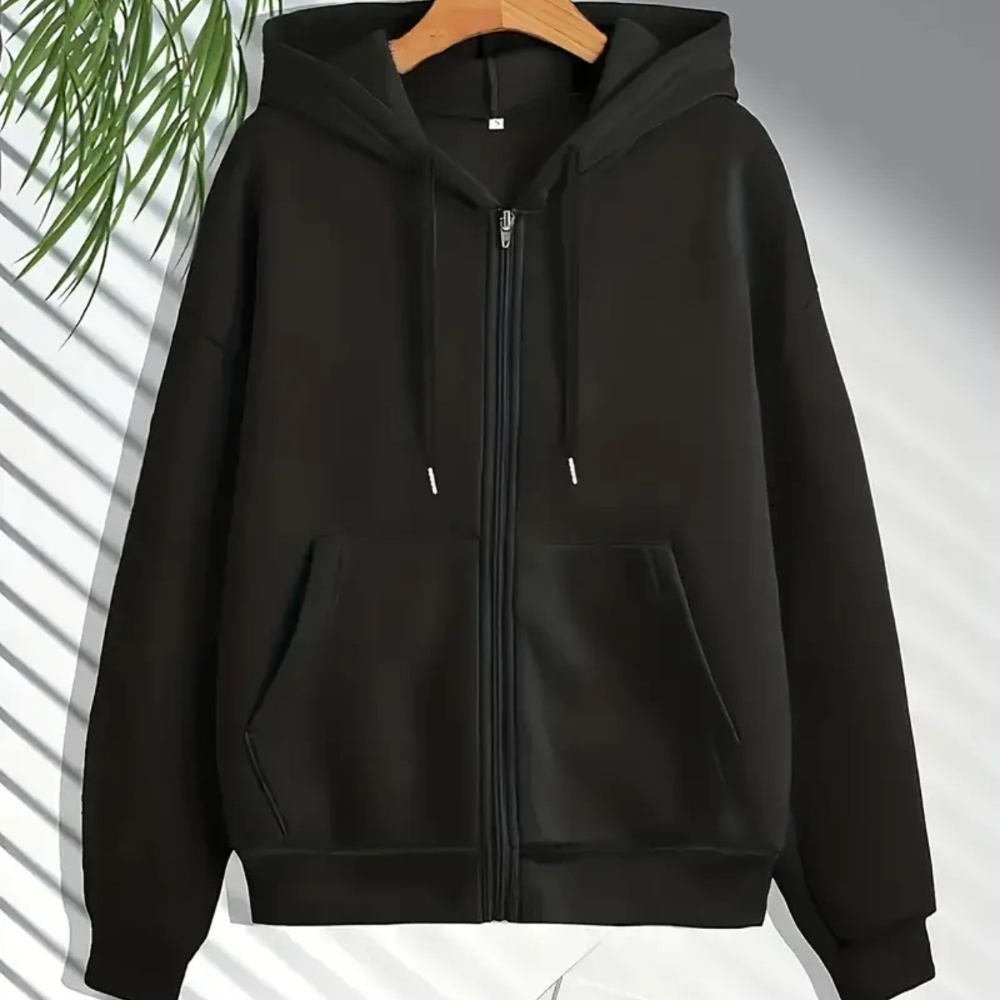 

Solid Color Zipper Dual Pockets Hoodie, Casual Long Sleeve Drawstring Hoodies Sweatshirt, Women's Clothing