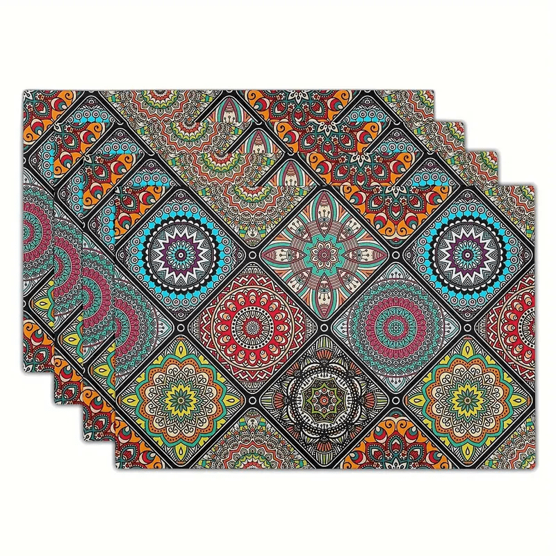 

4pcs Placemats Set - Washable, Stain- Table Traditional Mexican & For Dining, Kitchen, And Parties - To , , And Long-