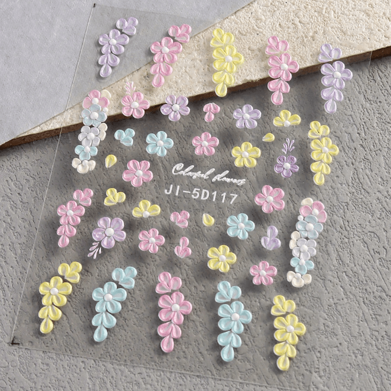 1 Sheet Temporary Nail Stickers Suitable For Nail Art - 5d Relief Flower & , Rose Decals, Irregular Shape For / Artificial Nails, Parties, Weddings, Daily Wear - Plastic Manicure Decorations