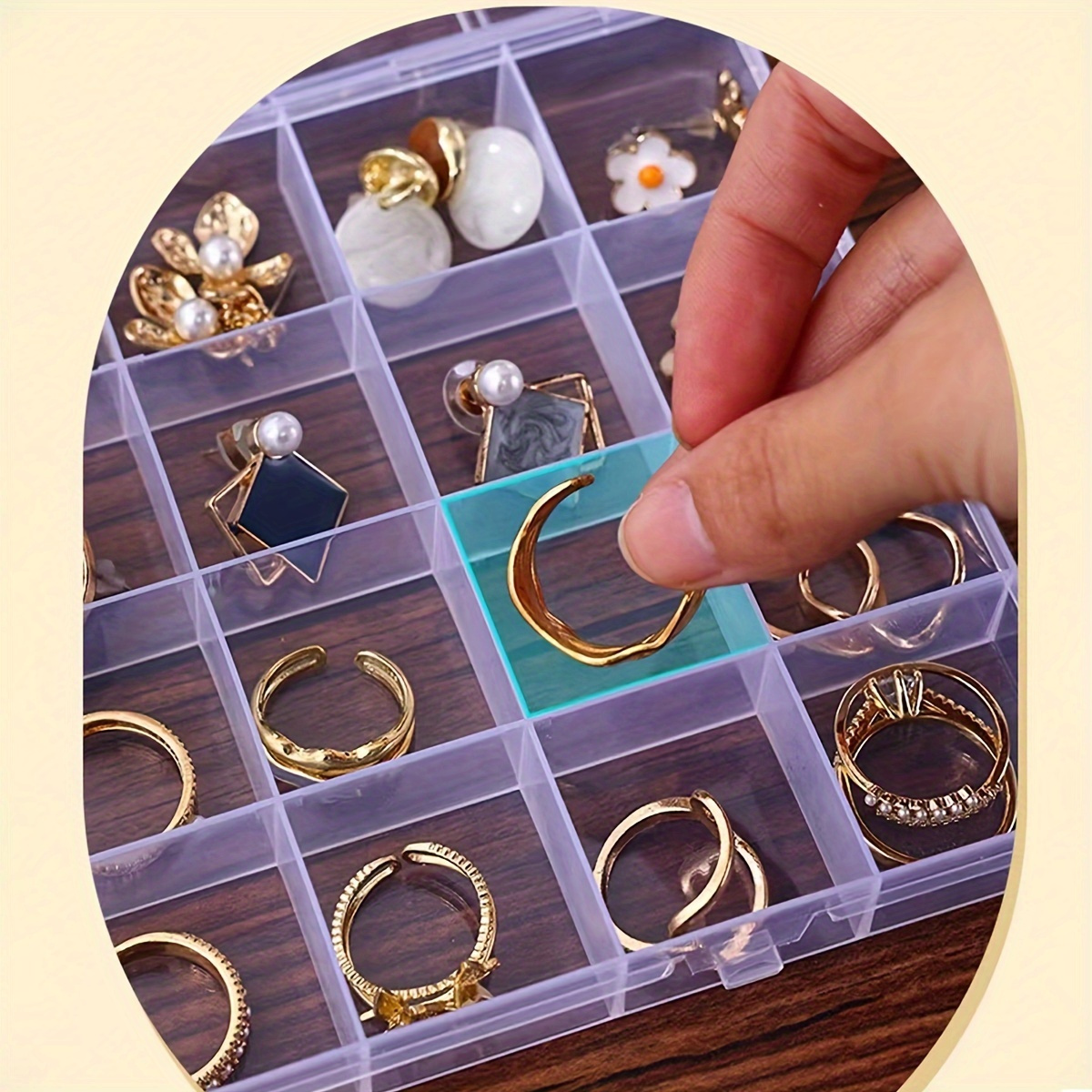 28 grid clear plastic jewelry organizer box multipurpose contemporary buckle closure no electricity needed home travel use jewelry storage for earrings rings accessories details 2