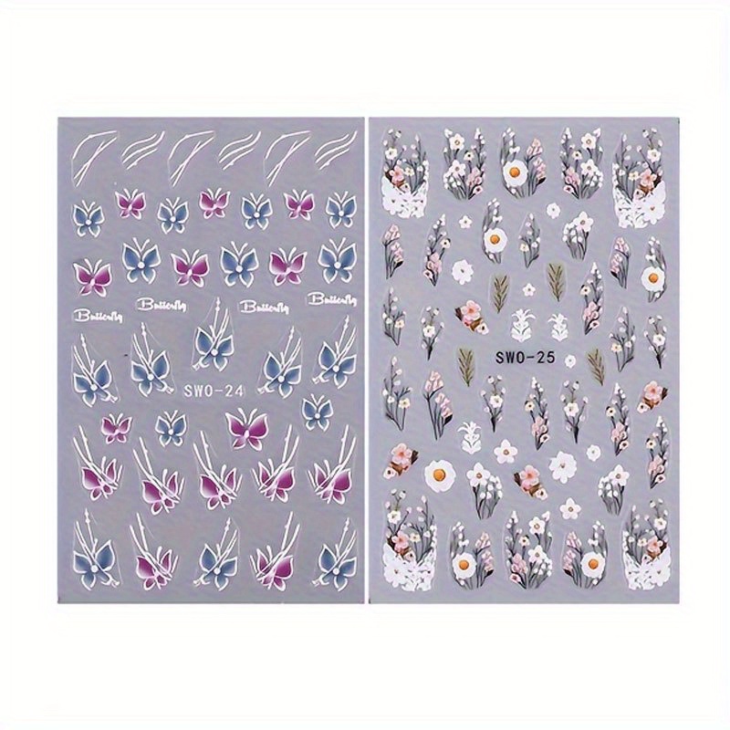 Image of 2pcs Pieces Nail Art Stickers Suitable For & - Semi-matte Temporary Floral & Leaf Decals With & Foliage Designs, & Stick For Parties Weddings Daily Manicure Decorations (plastic)