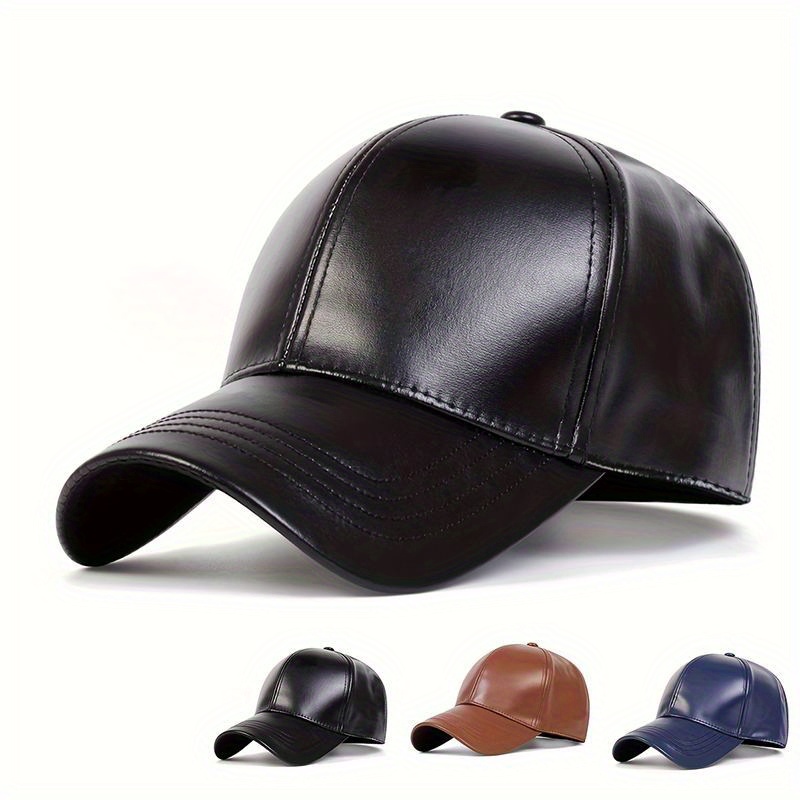

1pc Men's Pu Leather Baseball Cap, Adjustable Outdoor Hat With Uv Protection, Breathable And Lightweight, Suitable For Spring And Autumn Travel