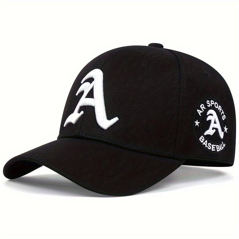 TEMU 1pc Men's Gothic Letter A Embroidered Baseball , Outdoor Sport Adjustable Sunscreen Leisure Hat, For Travel And Beach Vacation
