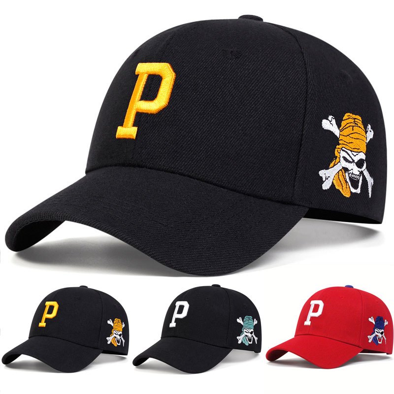 

1pc Men's Letter P Side Pirate Embroidered Baseball Cap, Outdoor Sport Adjustable Sunscreen Leisure Hat, For Travel And Beach Vacation