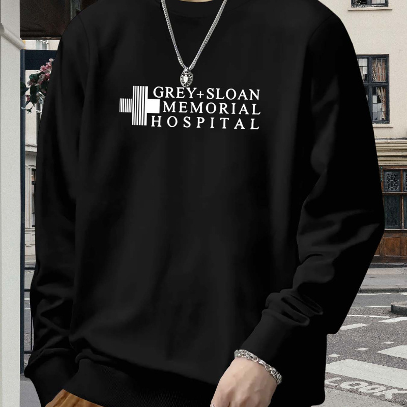 

Grey Memorial Hospital Graphic Print Sweatshirt - Casual Crew Neck Long Sleeve Active Pullover With Slight Stretch, Knit Polyester Fabric - Unisex Regular Fit Sports Top