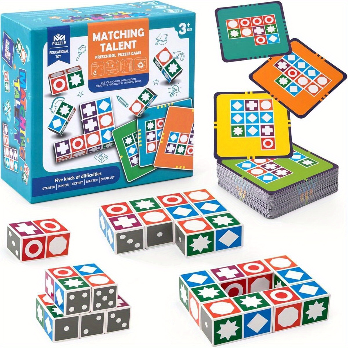 

Wooden Puzzle Game - Matching & Building Blocks For Kids And Adults, 3+