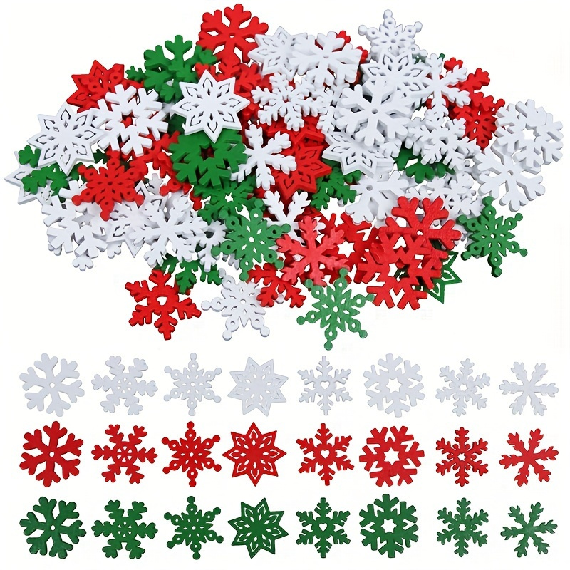 

50pcs Christmas Snowflake Buttons - Mixed Colors, Wooden Craft Buttons For Sewing, Knitting & Diy Scrapbooking Decorations