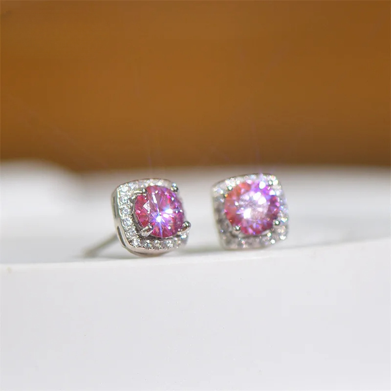 Women's 0.5/1/2/3 Carat Stylish Pink Moissanite Stud Earrings