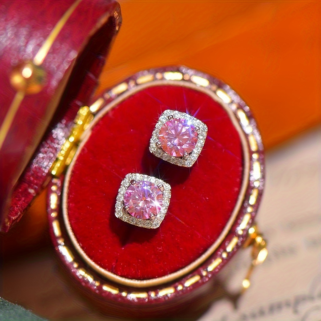 Women's 0.5/1/2/3 Carat Stylish Pink Moissanite Stud Earrings
