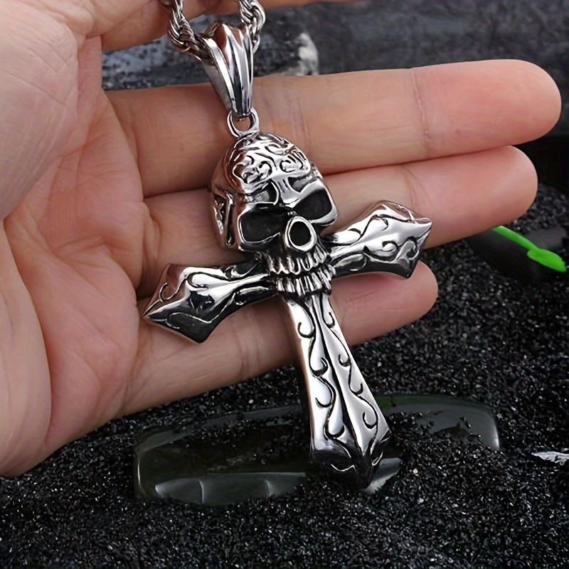 Punk Style Cross Skull Pendant Necklace Prayer Guardian Necklace Fashion  Punk *'s Skull Necklace