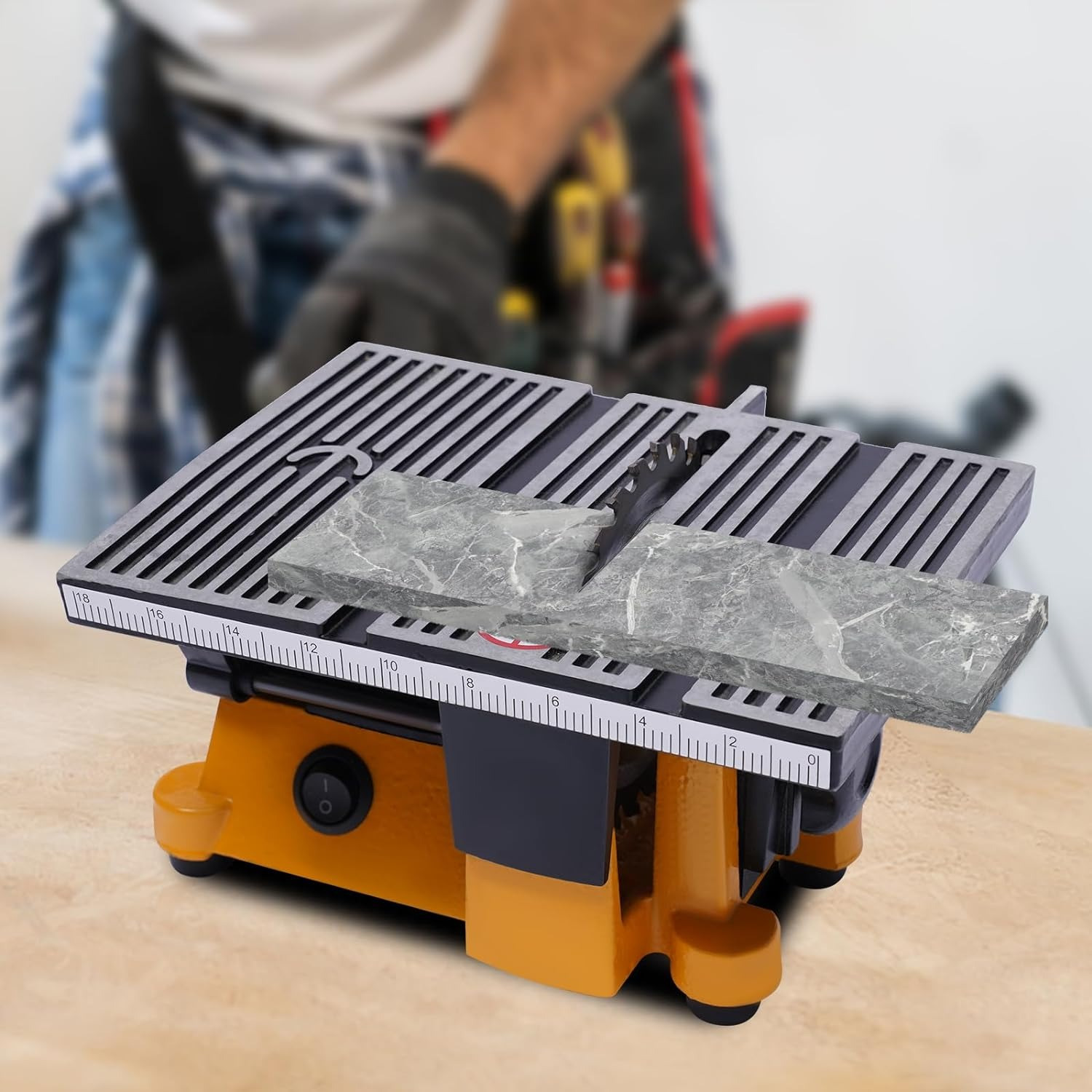 Queeucaer 4" Mini Portable Table Saw, Saw Cutting Machine Tool Wood Glass Stone Cutter Hobby Small Machine, Portable Worksite For DIY Handmade Wooden Model Crafts, Metal, Ceramic Tile