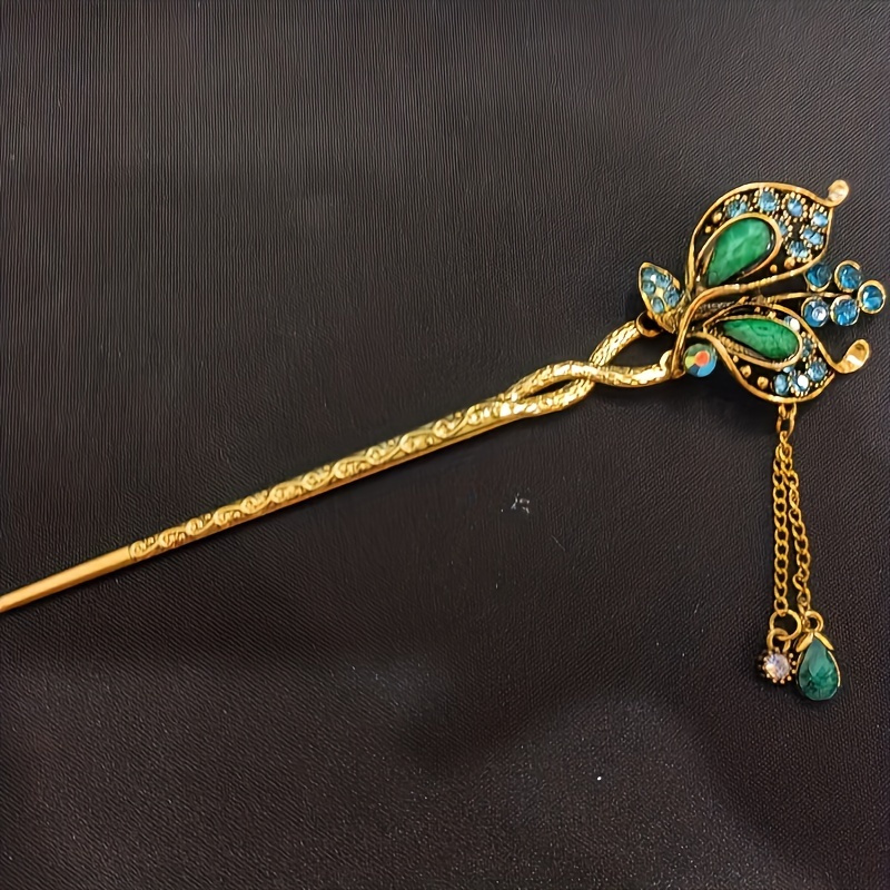 Image of Vintage Rhinestone Hair Pin With Tassel, 1 Piece, Sparkling Stick, Elegant Hair Accessory For Women And Girls, Prom