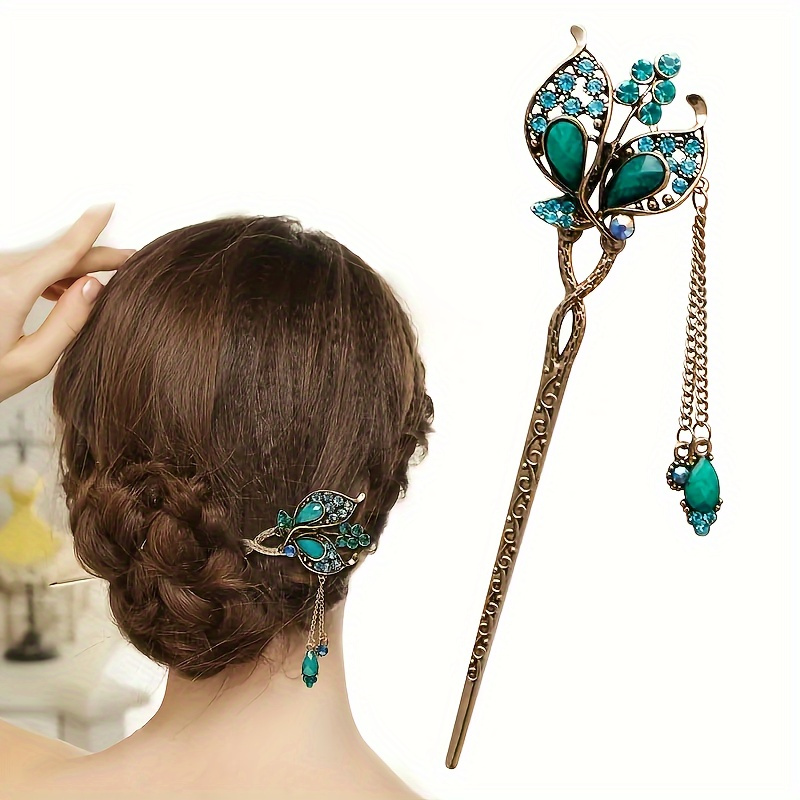 

Vintage Rhinestone Butterfly Hair Pin With Tassel, 1 Piece, Sparkling Golden Hair Stick, Elegant Hair Accessory For Women And Girls, Perfect For Prom