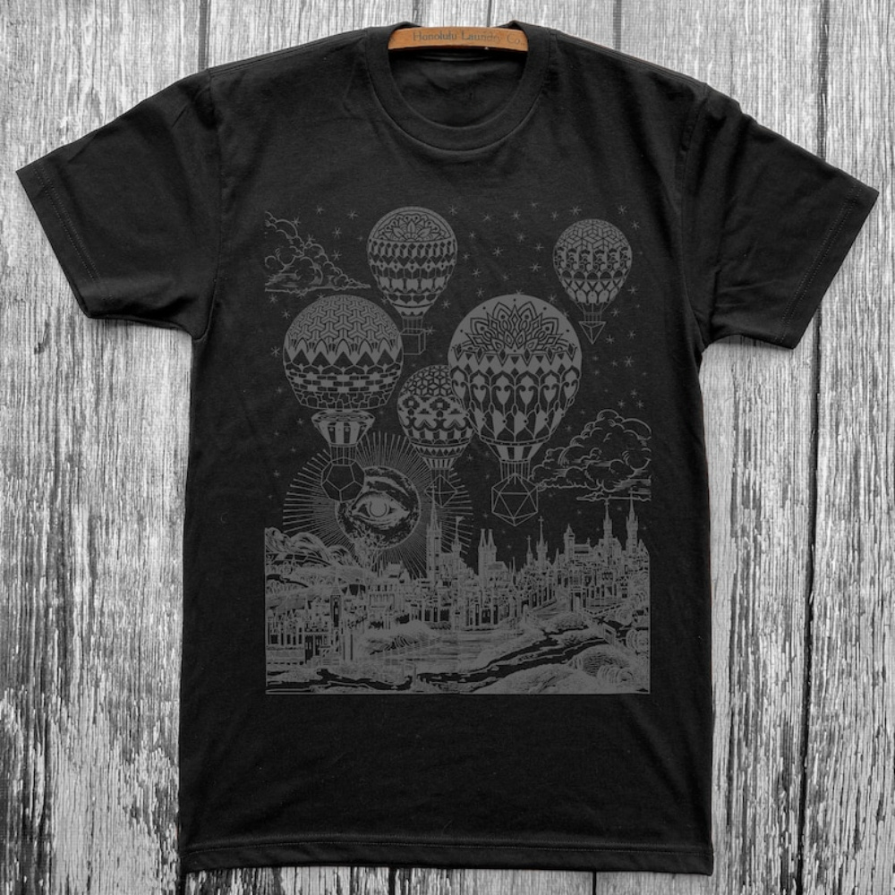 

Payeah Unisex Gravitation Hot Air Balloon Mandala Shirt Sacred Geometry Hand Screen Printed Psychedelic T-shirt