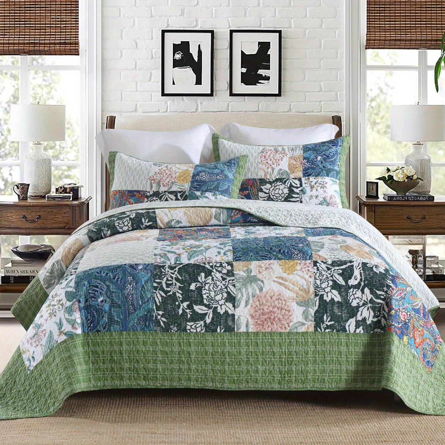 Bed in a retailer Bag Patchwork Quilt Cover Set 3PC Reversible Quilt Set with Flower Prin