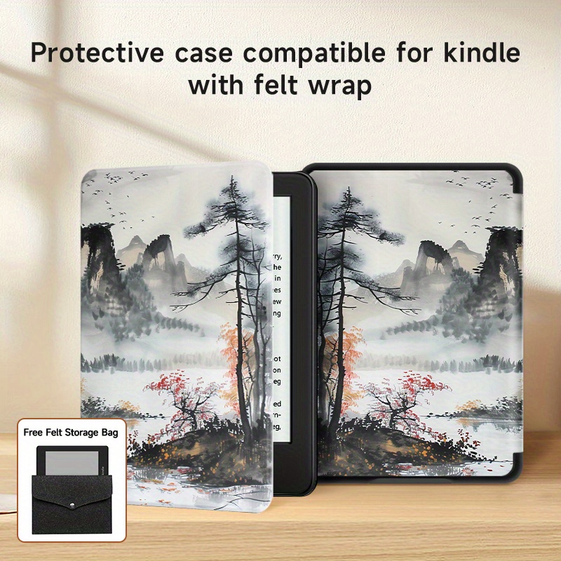 

Leather Paperwhite Case With Mountain River Design, Auto Wake/sleep Function, Durable Pu Protective Cover, Compatible With 6.8" Paperwhite, Includes Portable Felt Carry Bag - 1 Pack