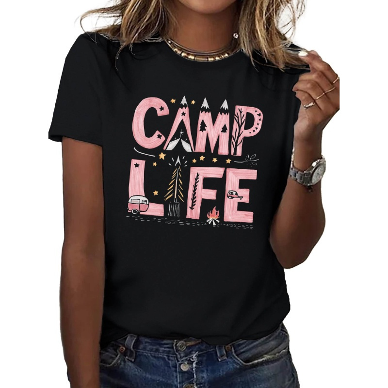 

Camping Camp Life Illustration Pure Cotton Women's T-shirt, Comfort Fit