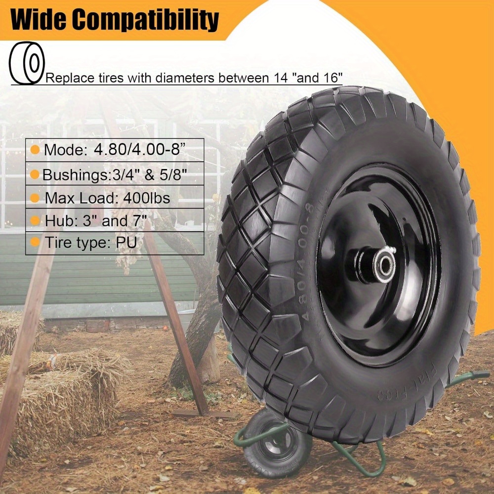 sea transport wheel  tires 4 80 4 00 8   16 universal solid wheels with 5 8 3 4 bearings for     garden trailers carts non slip wheel   wheels and tires kit 2 pack