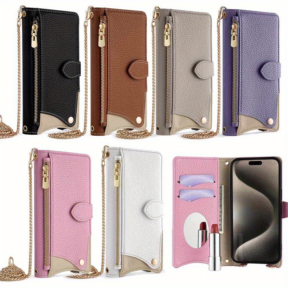 fashion ladies phone case bring a makeup mirror hardware chain large capacity wallet zipper wallet phone case for iphone 6 6s 6 6s 7 8 14 15 16 plus 7 8 se2 3 pro 11 12 13 14 15 16 pro max details 0