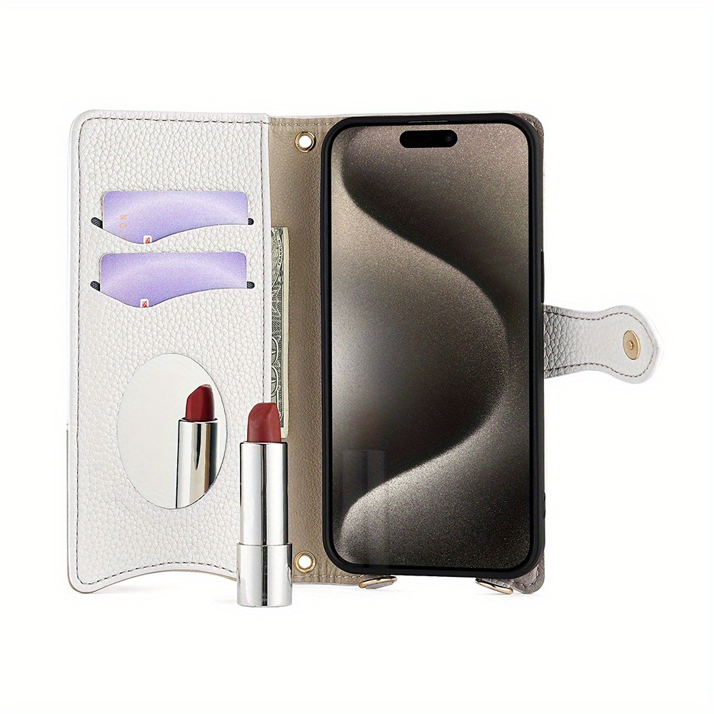 fashion ladies phone case bring a makeup mirror hardware chain large capacity wallet zipper wallet phone case for iphone 6 6s 6 6s 7 8 14 15 16 plus 7 8 se2 3 pro 11 12 13 14 15 16 pro max details 8