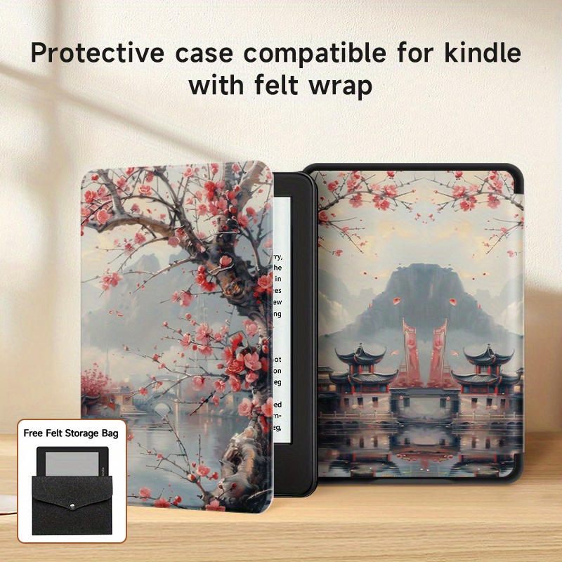 

Leather Case With Scenic Lake Pattern, Compatible With 6" And 6.8" E-readers, Durable Pu Leather Protective Cover With Auto Wake/sleep, Comes With Portable Felt Carrying Bag - Pack Of 1