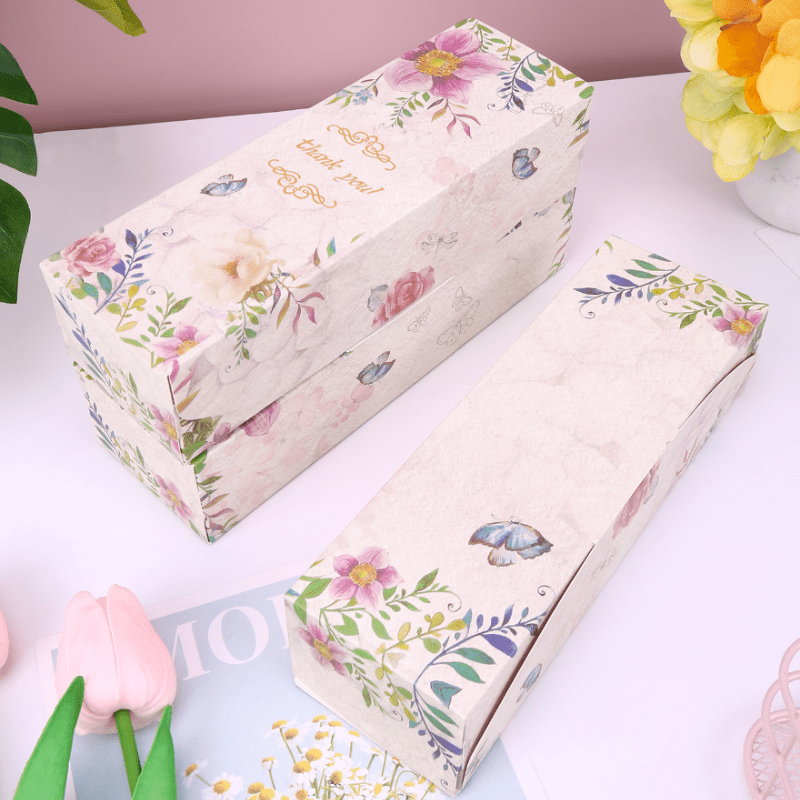 

10pcs Floral Thank You Gift Boxes With Butterfly Accents, Multi-component Paper Favor Boxes For Special Occasions