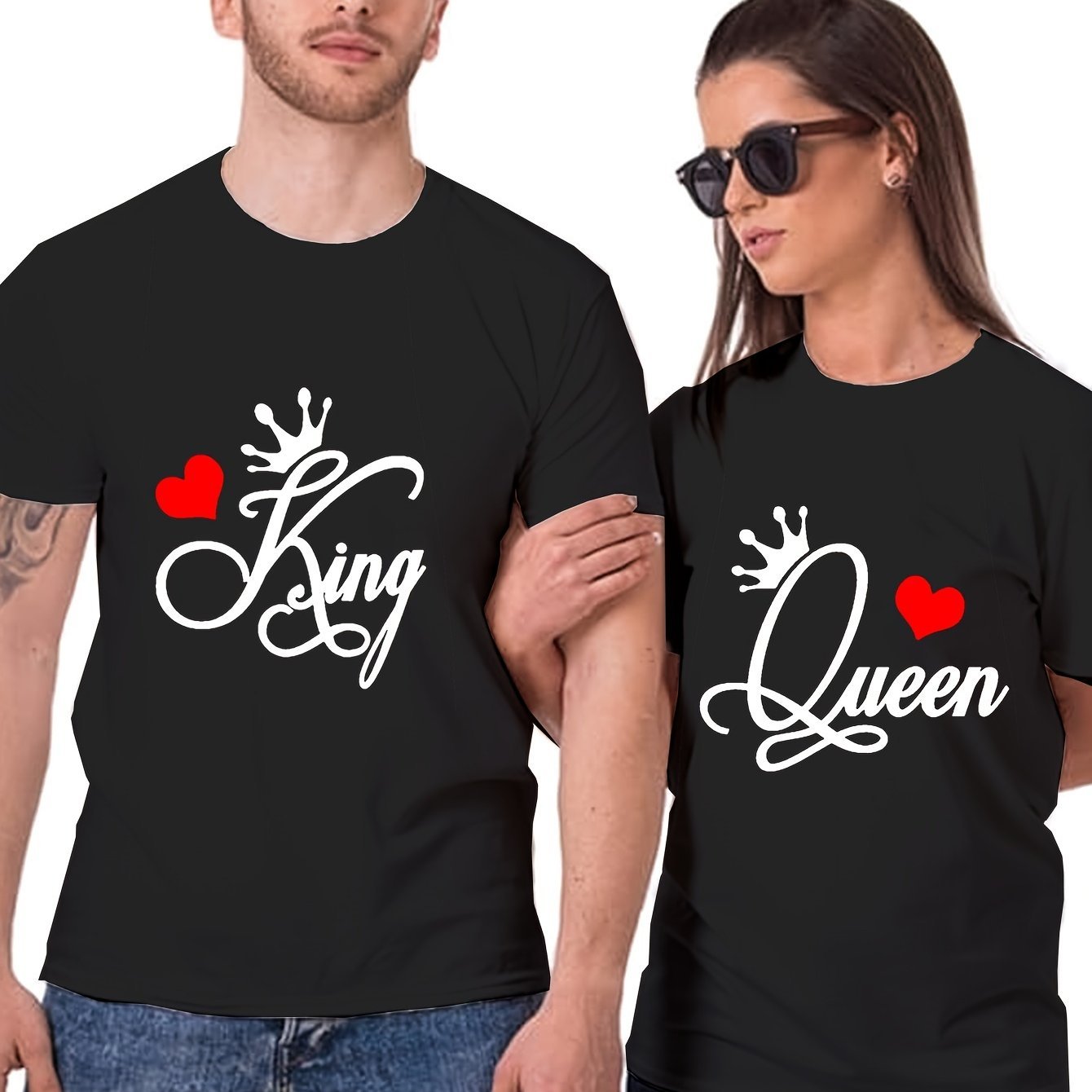 

Couple Front Print T-shirt King And Queen Graphic T-shirt Summer Casual T-shirt Top Boyfriend Girlfriend