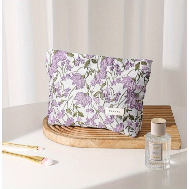 TEMU Lavender Makeup Bag - Portable Cosmetic For & Toiletries, Non-waterproof Polyester