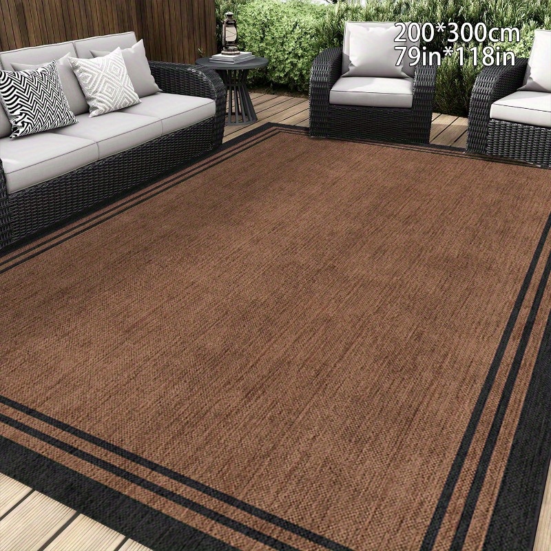 

Machine Washable Outdoor Rug - Low Pile, Rectangle, Washable, Polyester Fiber, Non-slip Vintage Brown With Black Border, Versatile For Home Decor, Living Room, Patio, Doorway, Multiple Sizes